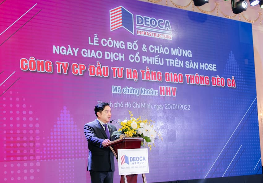 Ông Hồ Minh Hoàng - Chủ tịch tập đoàn Đèo Cả phát biểu trong buổi lễ công bốÔng Hồ Minh Hoàng - Chủ tịch tập đoàn Đèo Cả phát biểu trong buổi lễ công bố